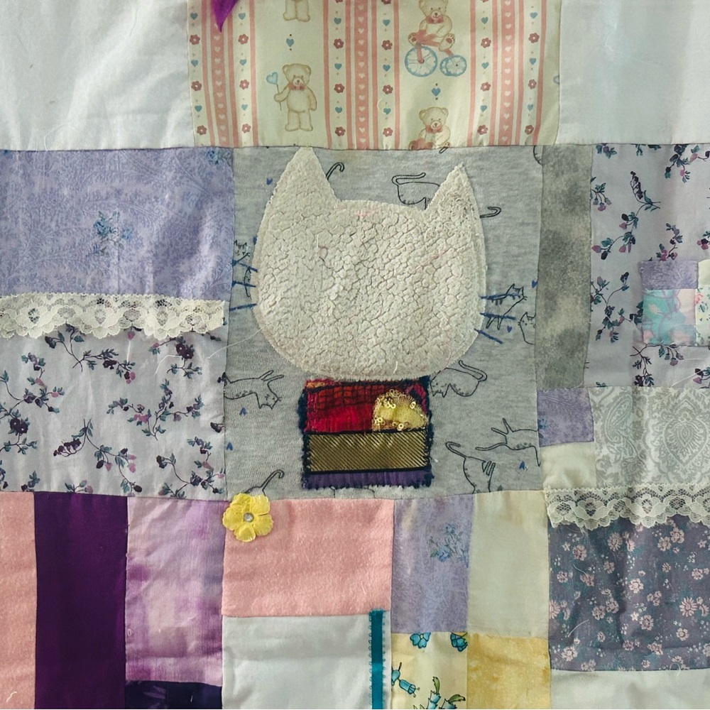 Handmade baby quilt cat theme